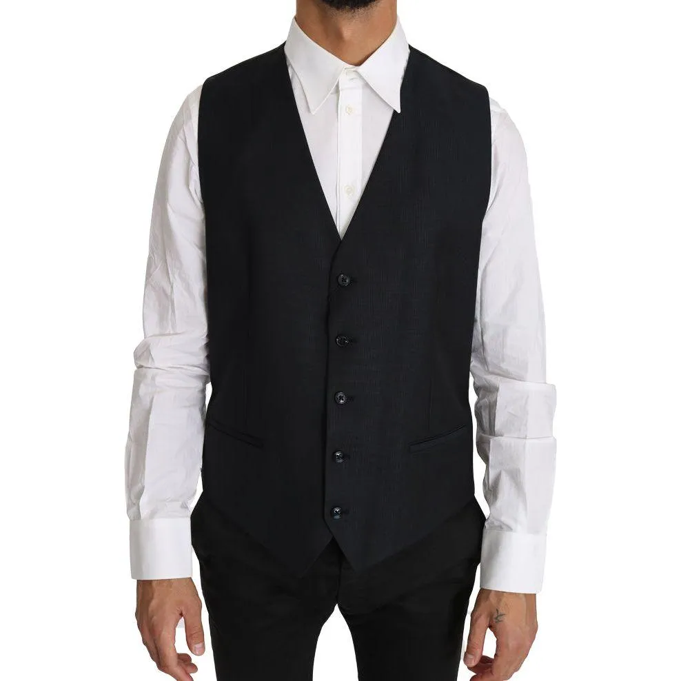 Dolce & Gabbana Elegant Gray Slim-Fit Wool-Silk Vest