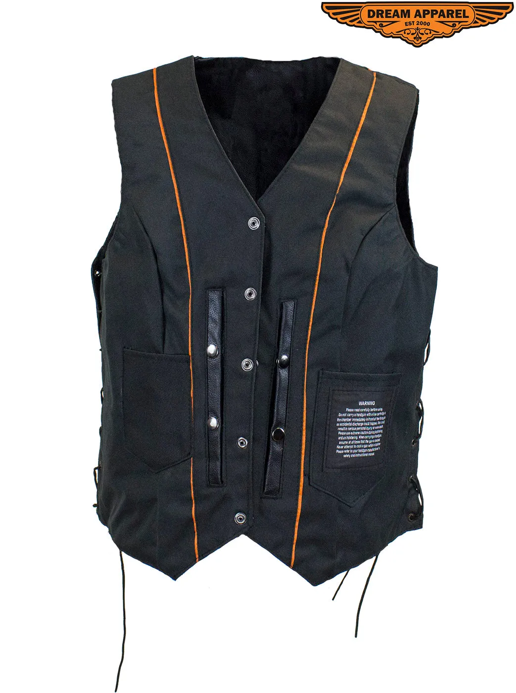 Dream Apparel Women’s Black Concealed Pocket Vest with Side Laces