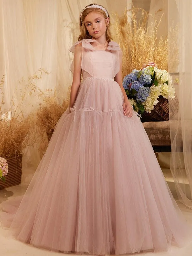 Elegant Pink Fairy Dress Dreamy Princess Gown Sweet Bow-Decorated Dress