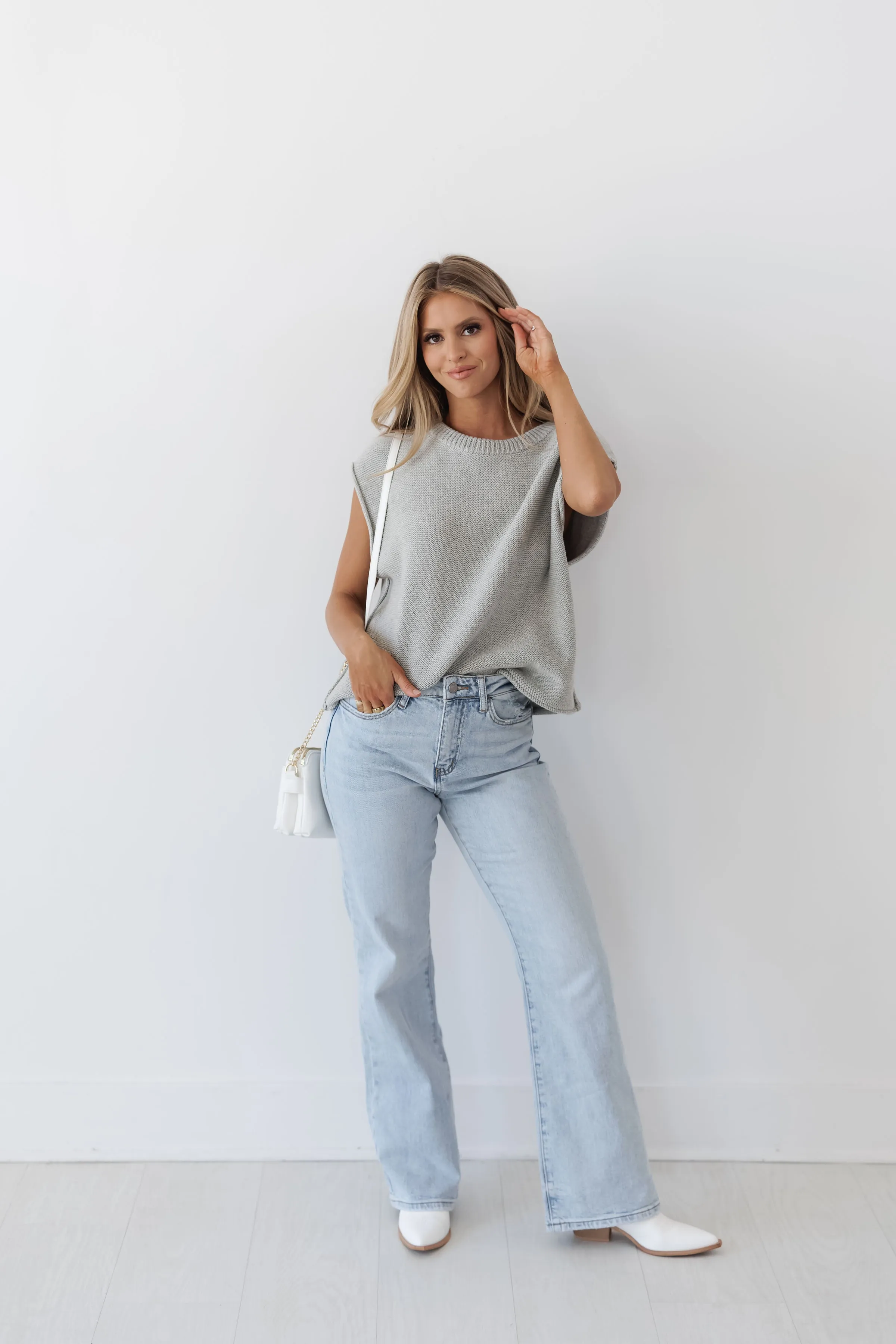 Ellie Sweater Top - Ht. Grey