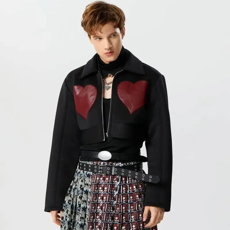 Fashion Love Pattern Patchwork Crop Jacket