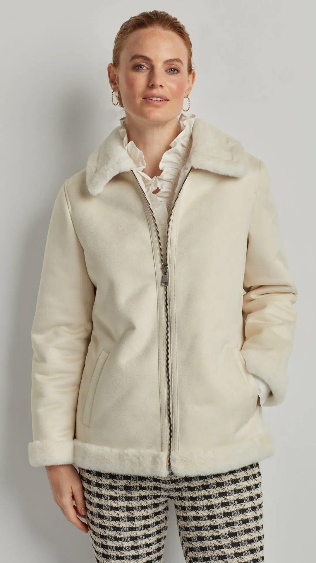 FAUX SHEARLING ZIPPER JACKET