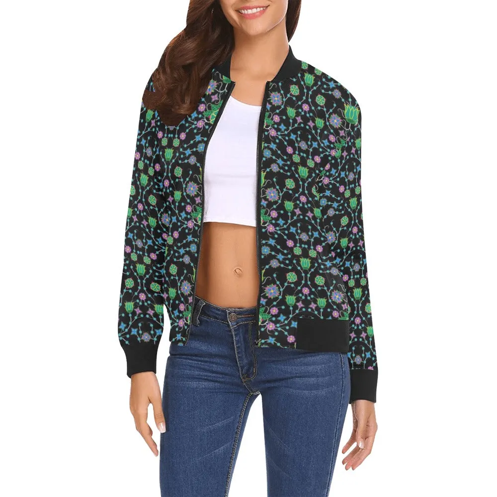 Floral Damask Garden Bomber Jacket for Women