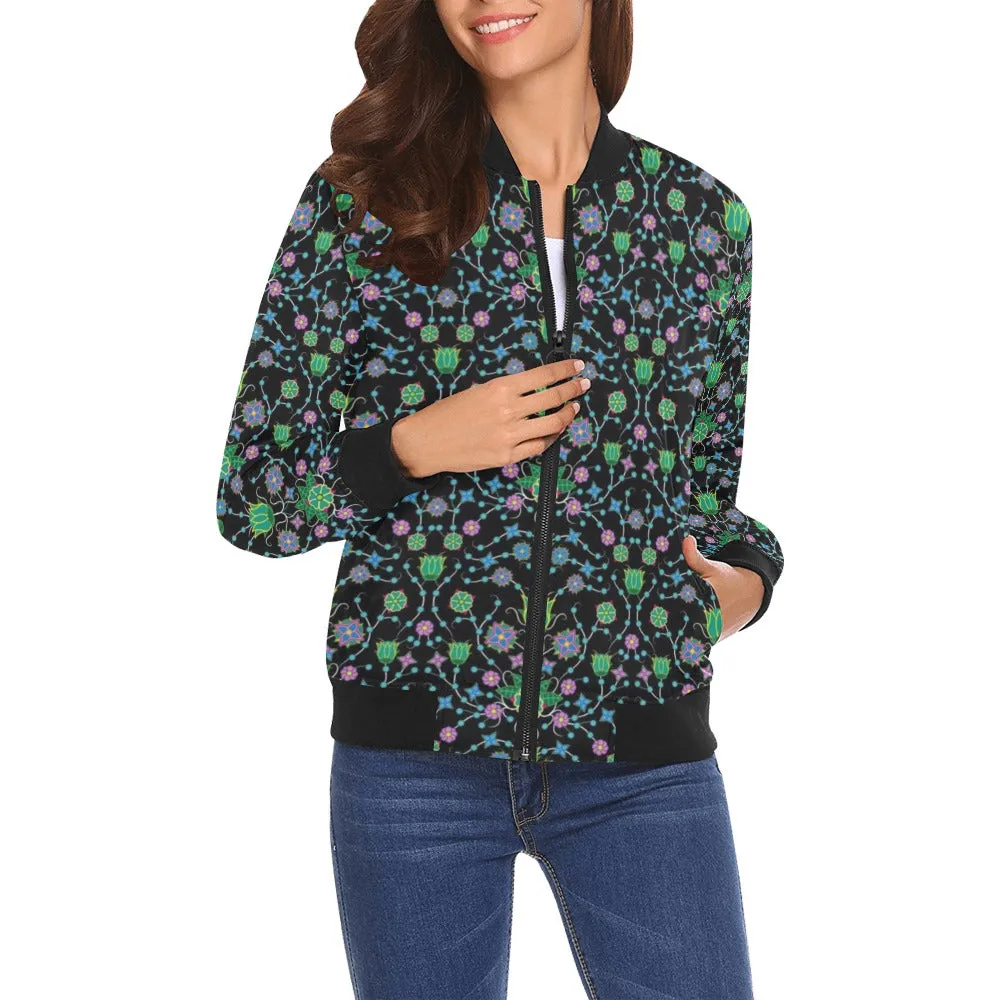 Floral Damask Garden Bomber Jacket for Women