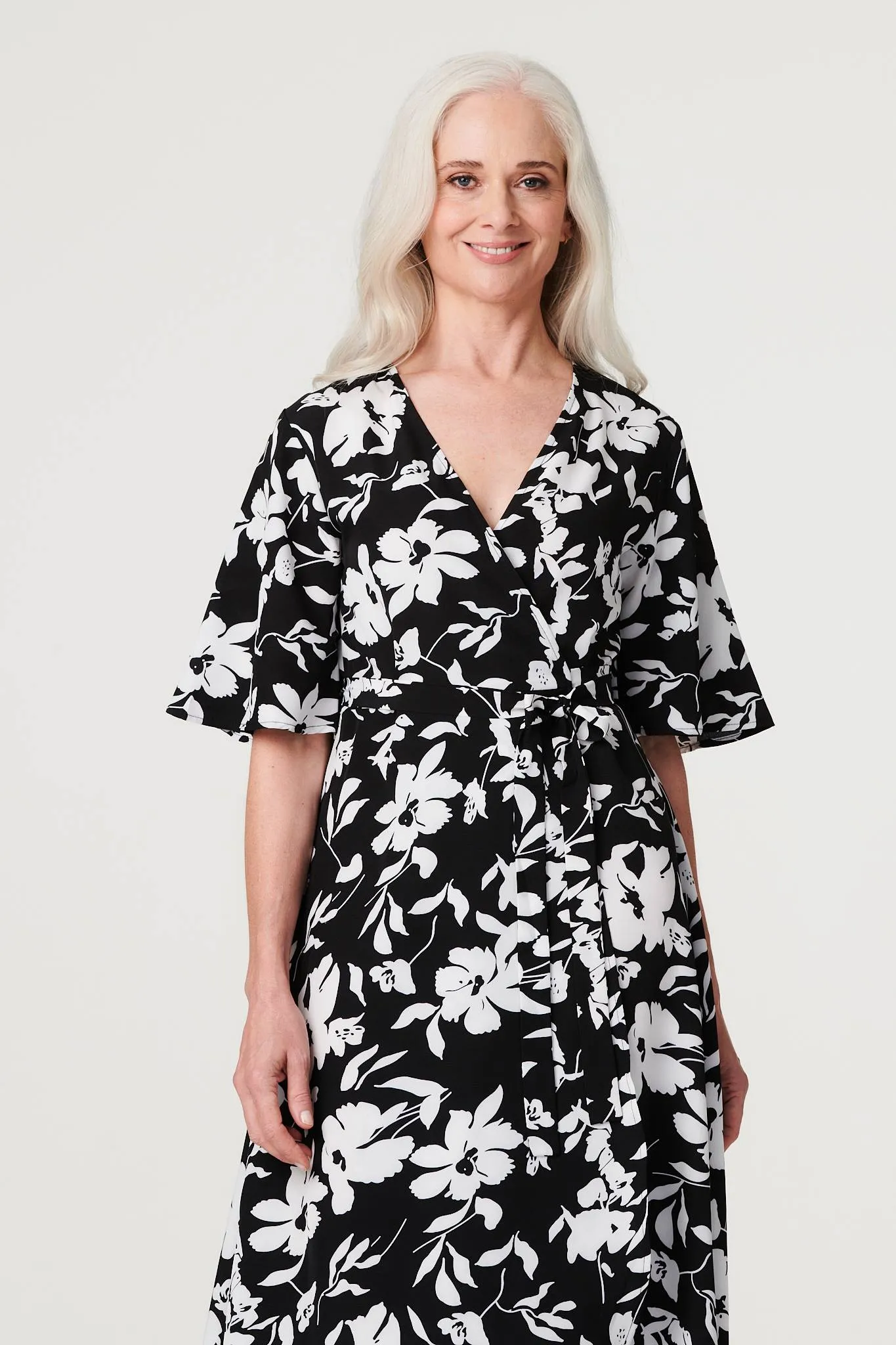 Floral Flute Sleeve Midi Dress