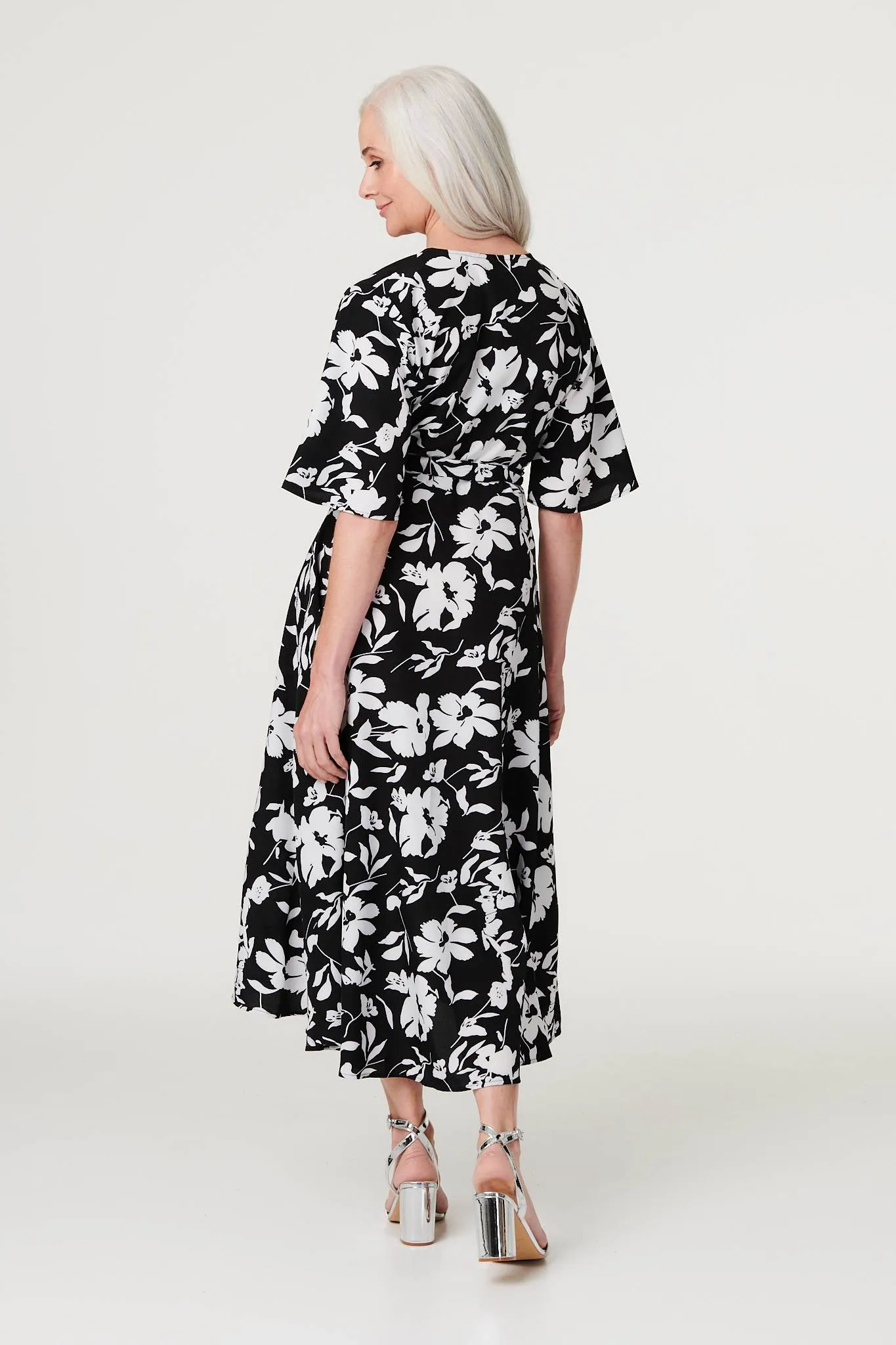 Floral Flute Sleeve Midi Dress