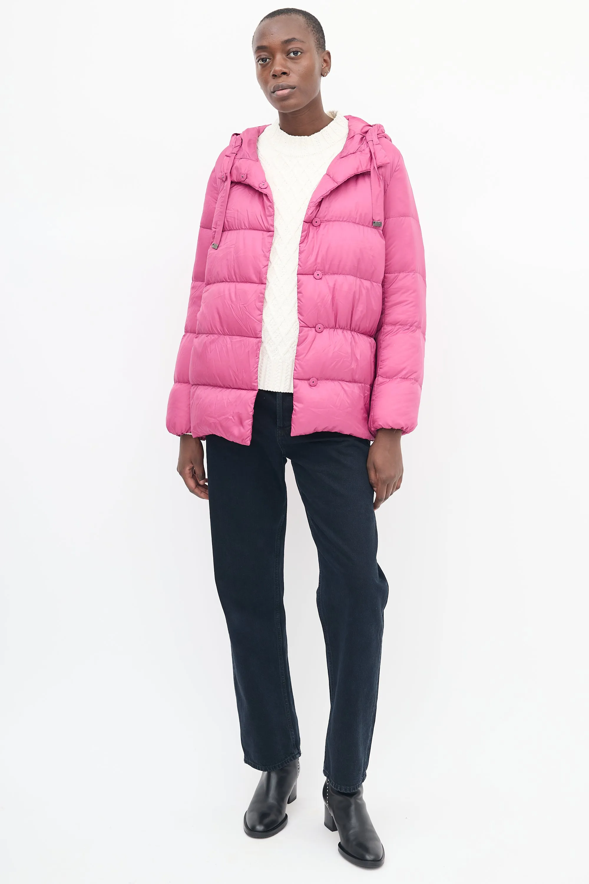 Fuchsia Down Hooded Puffer Jacket