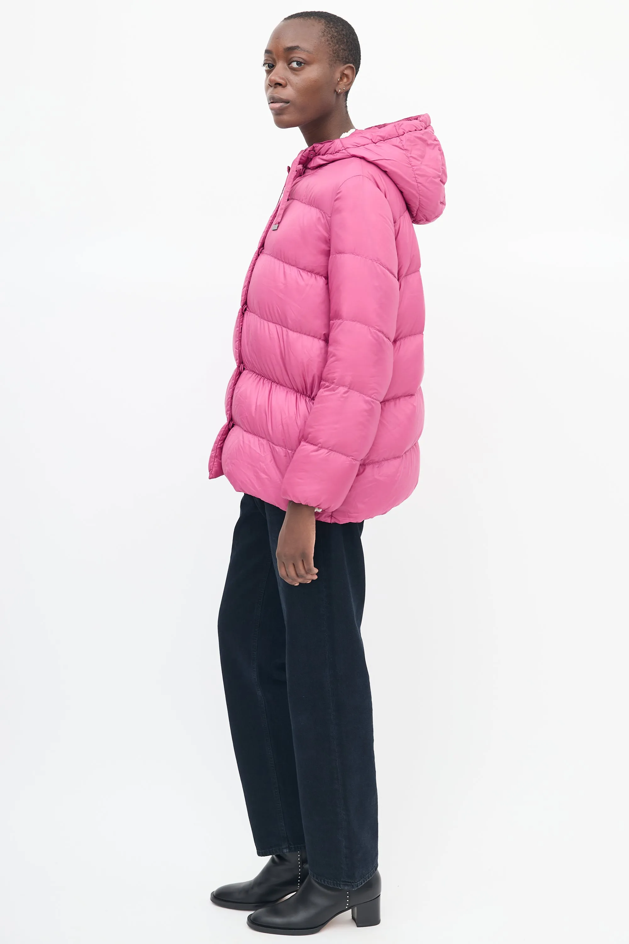 Fuchsia Down Hooded Puffer Jacket