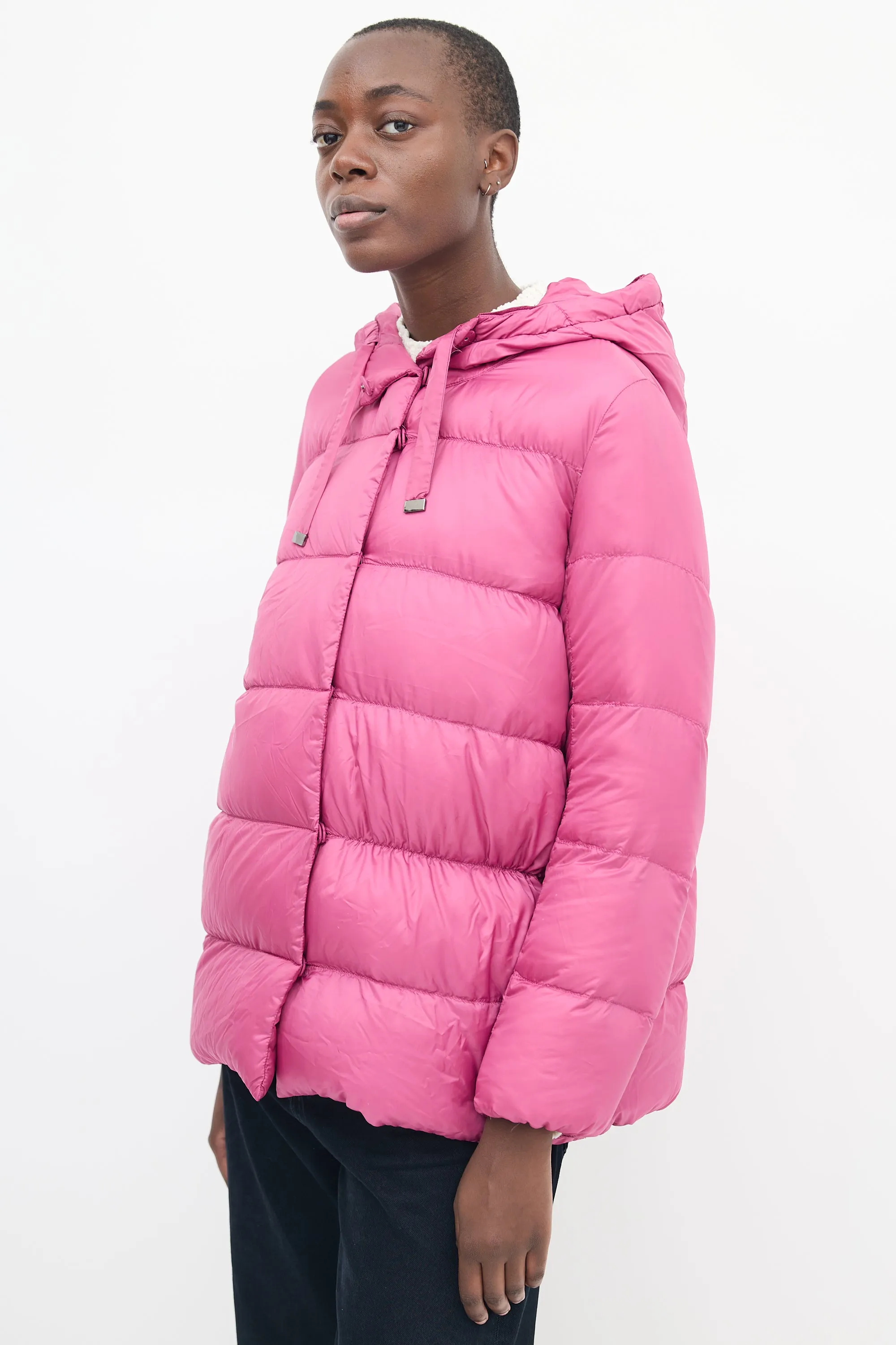 Fuchsia Down Hooded Puffer Jacket