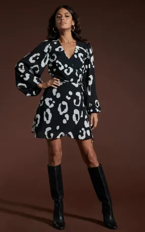 Ginger Mini Wrap Dress (Monochrome)