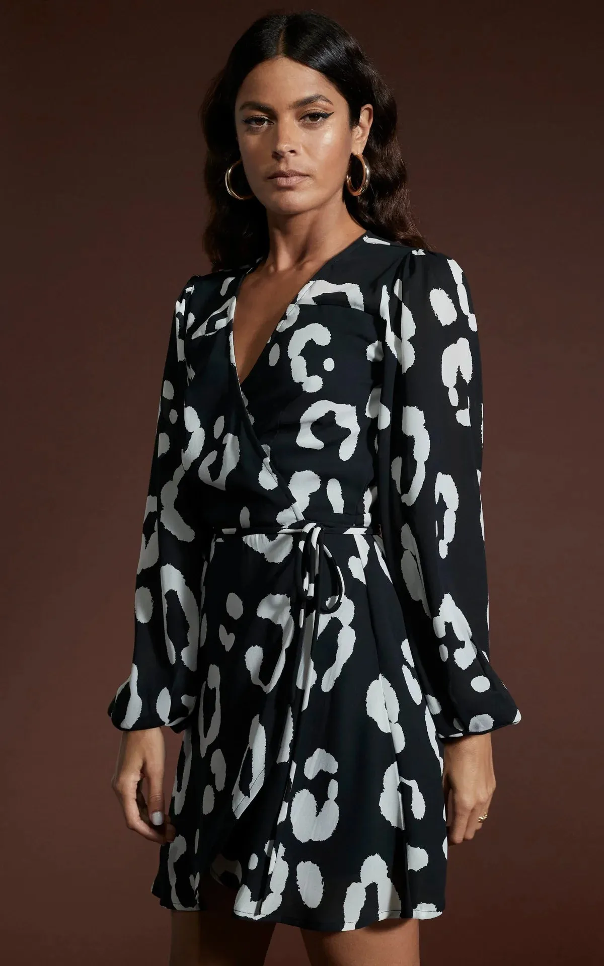 Ginger Mini Wrap Dress (Monochrome)