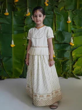 Girl Bandhani Pattu Pavdai-Cream