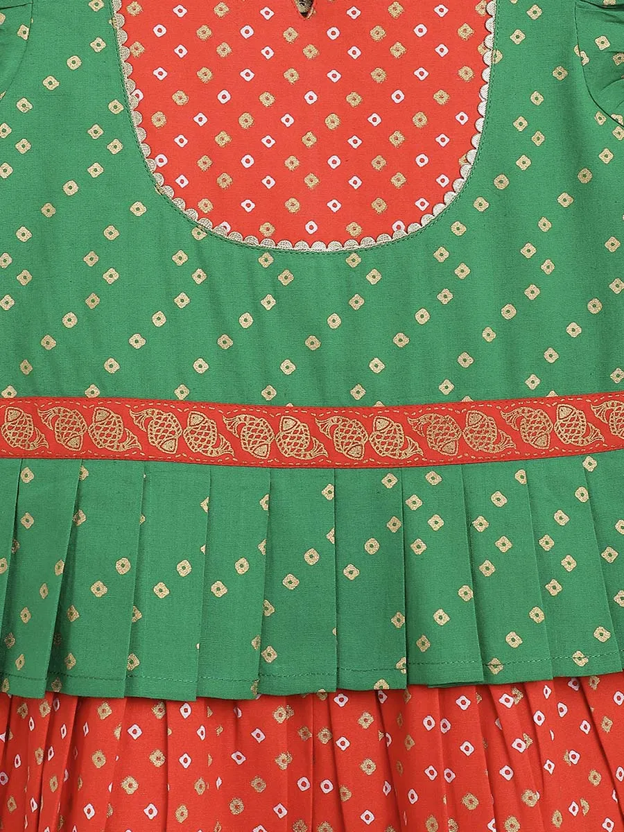 Girl Bandhani Pattu Pavdai-Green