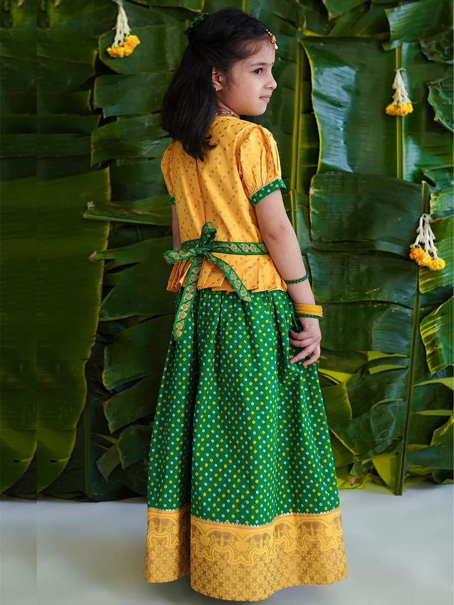 Girl Bandhani Pattu Pavdai-Yellow