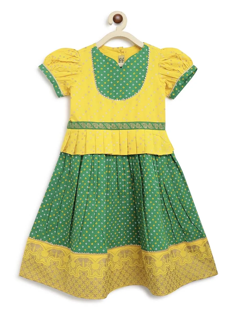 Girl Bandhani Pattu Pavdai-Yellow