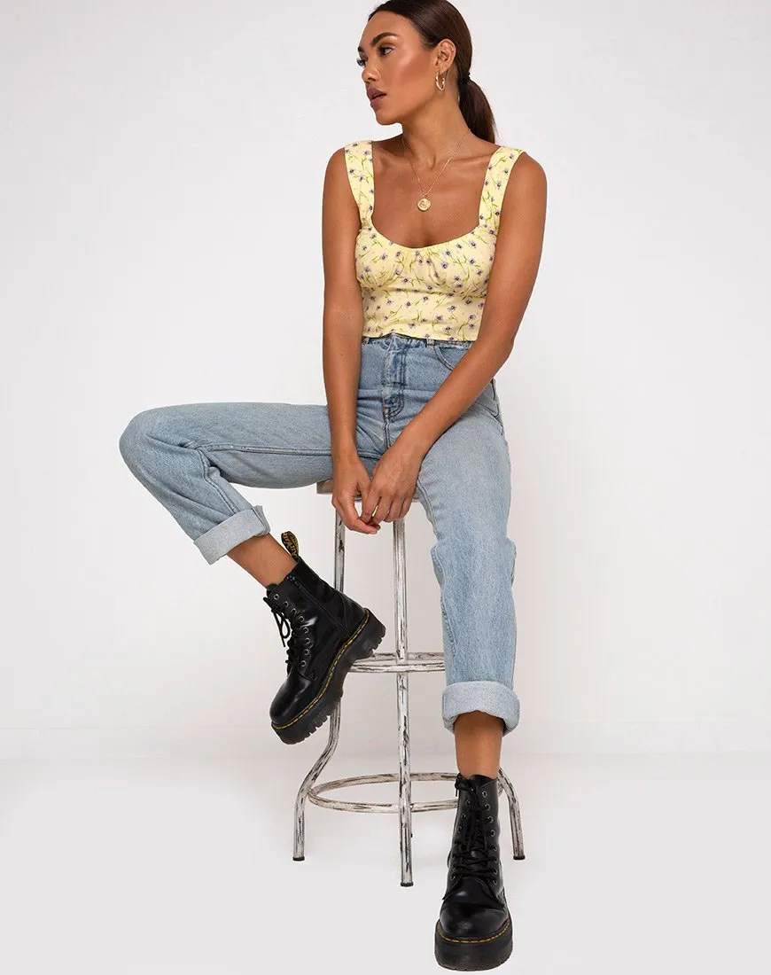 Gladis Vest Crop Top in Wild Flower Lemon Drop