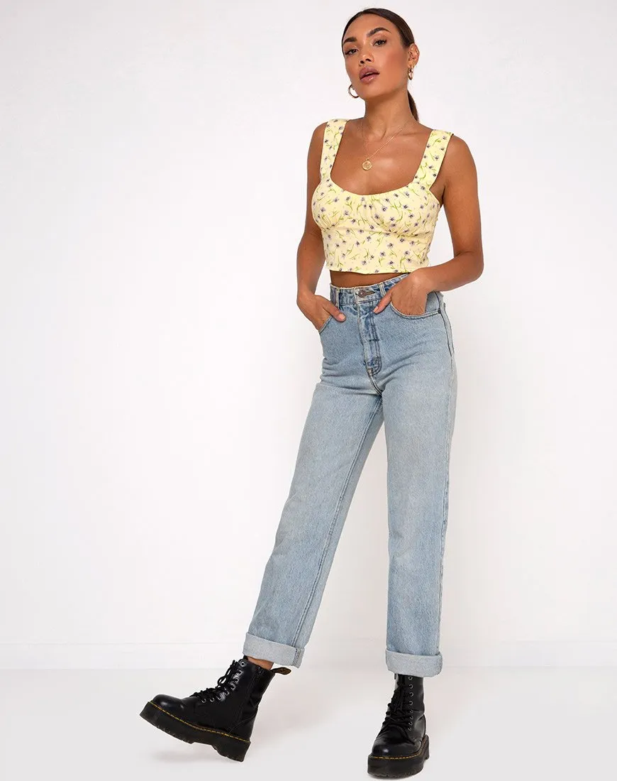 Gladis Vest Crop Top in Wild Flower Lemon Drop