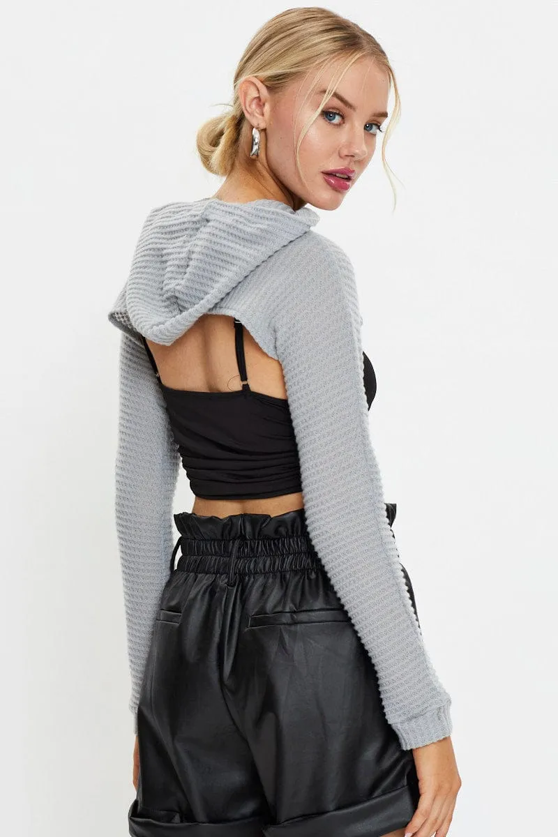 Grey Super Crop Hoodie Sweater