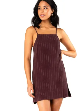 Heartbreaker Stripe Mini Dress - Coffee Bean