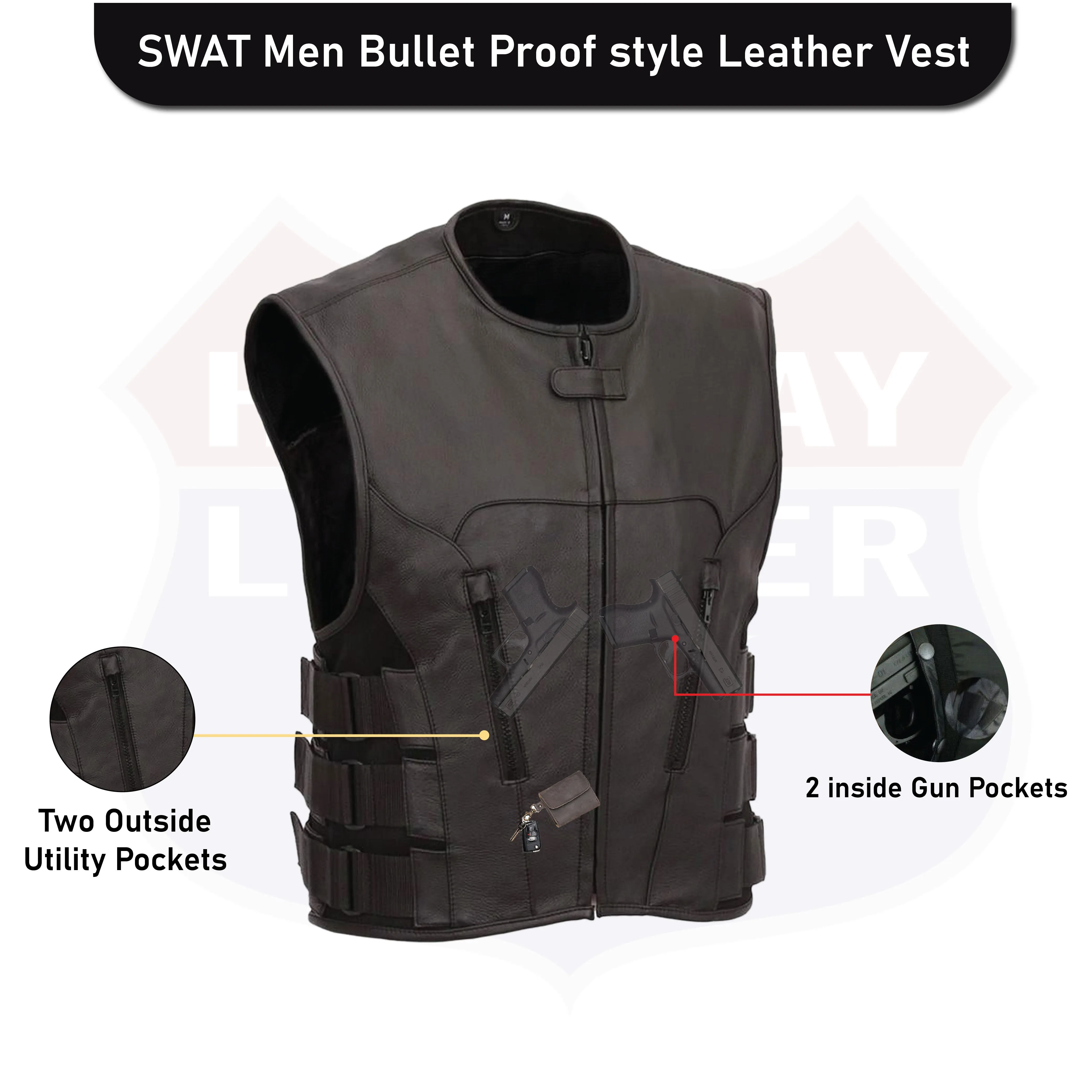 HL11645NKD NAKED Swat team style leather motorcycle vest