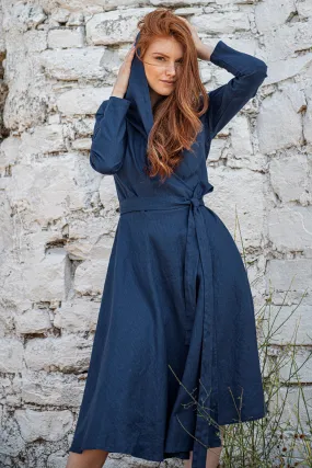 Hooded Linen Wrap Dress