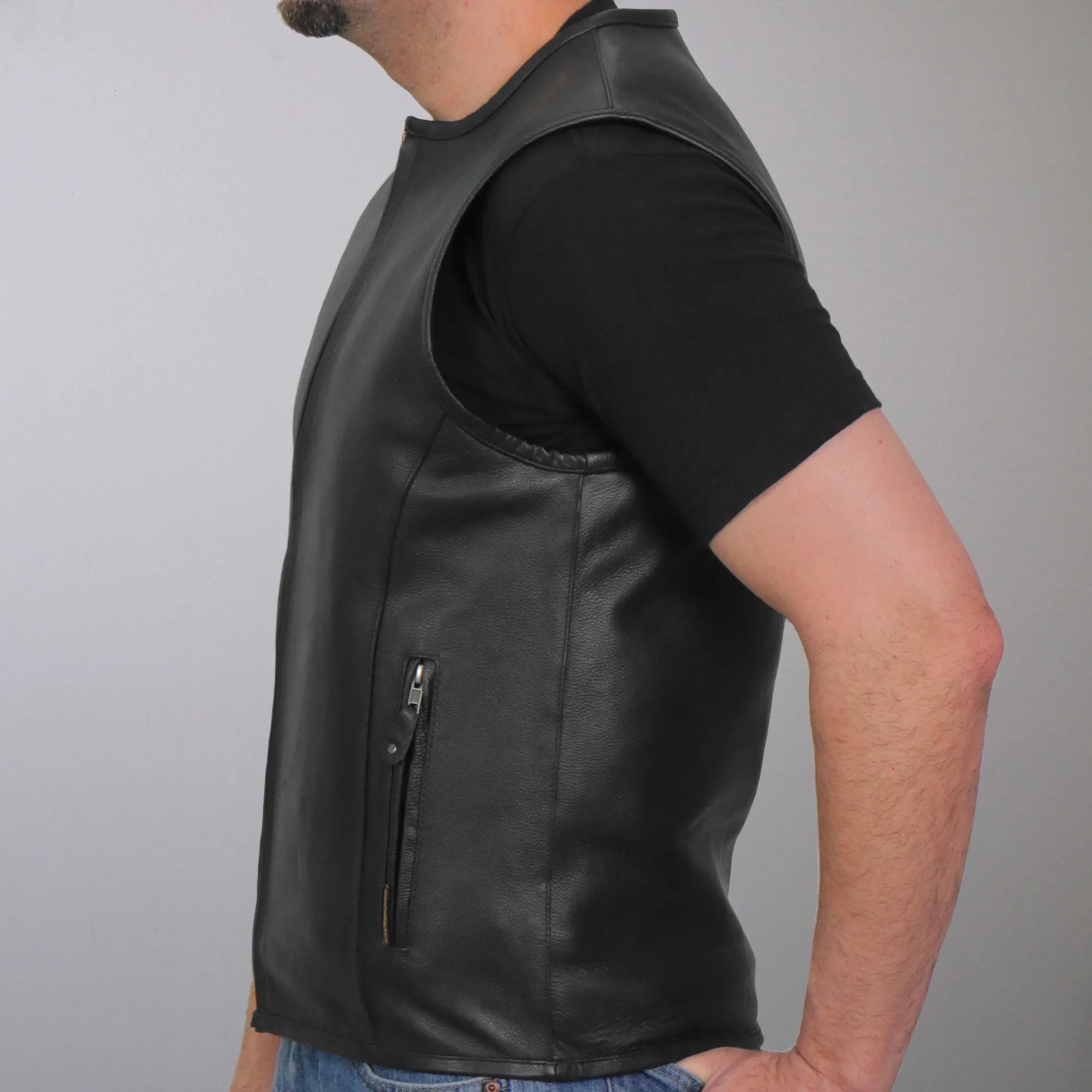 Hot Leathers VSM1036 Men's Black Motorcycle 'Conceal and Carry' Leather Biker Club Zip Vest