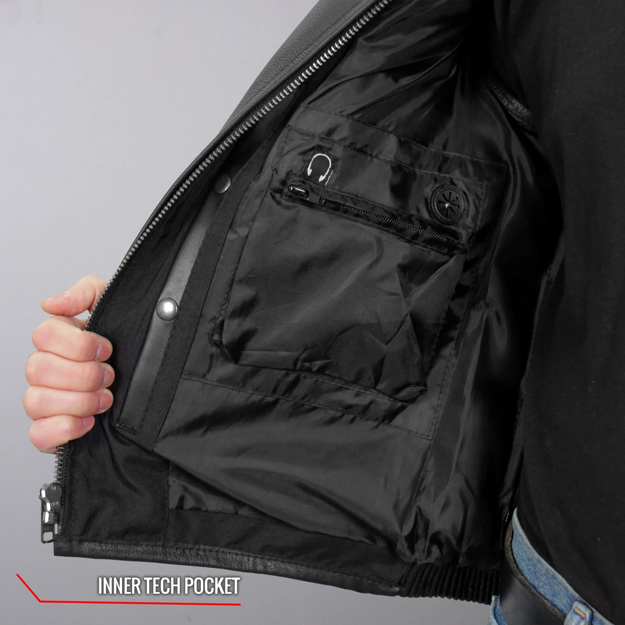 Hot Leathers VSM1036 Men's Black Motorcycle 'Conceal and Carry' Leather Biker Club Zip Vest