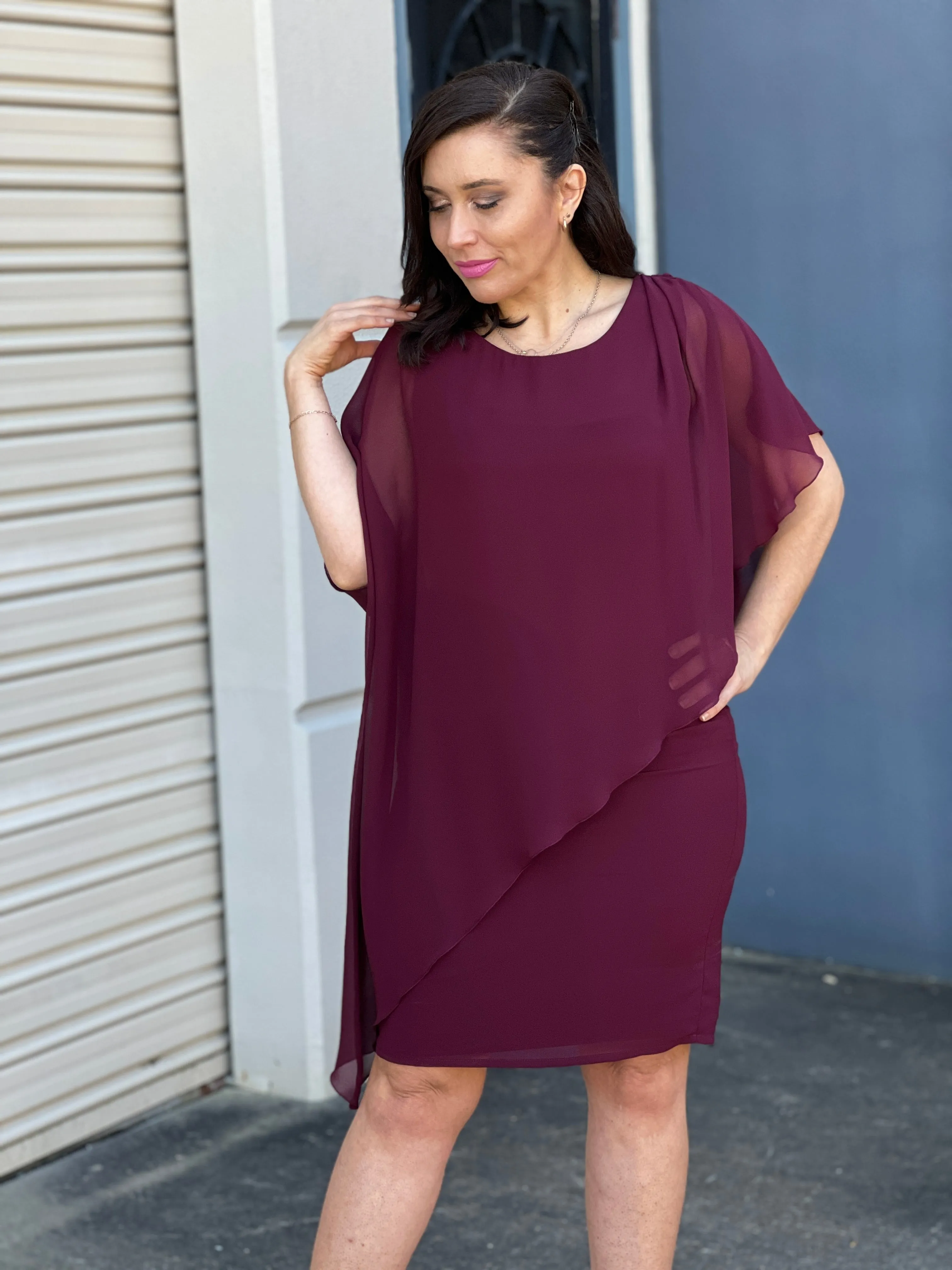 Irene Burgundy Evening Dress