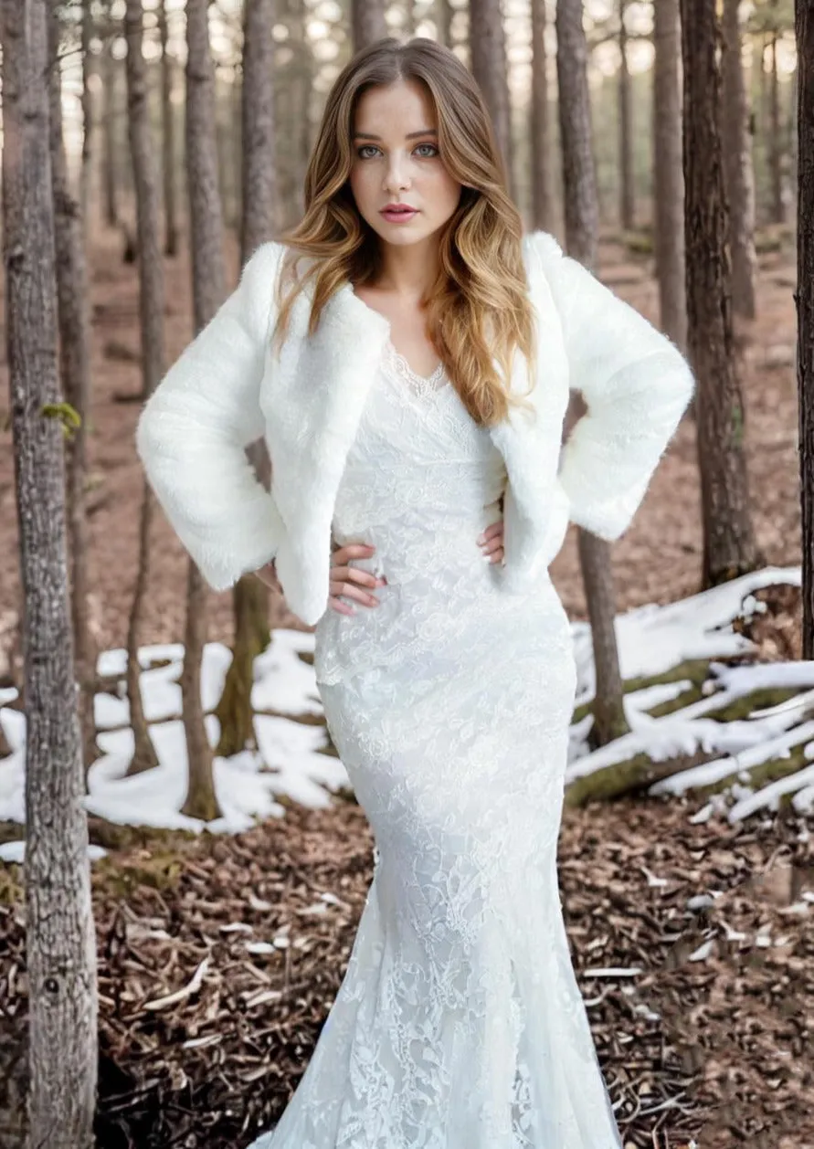 Ivory Faux Fur Bridal Jacket (Anna Ivy07)