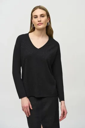 Joseph Ribkoff Sweater Knit V-Neck Pullover Black 244923