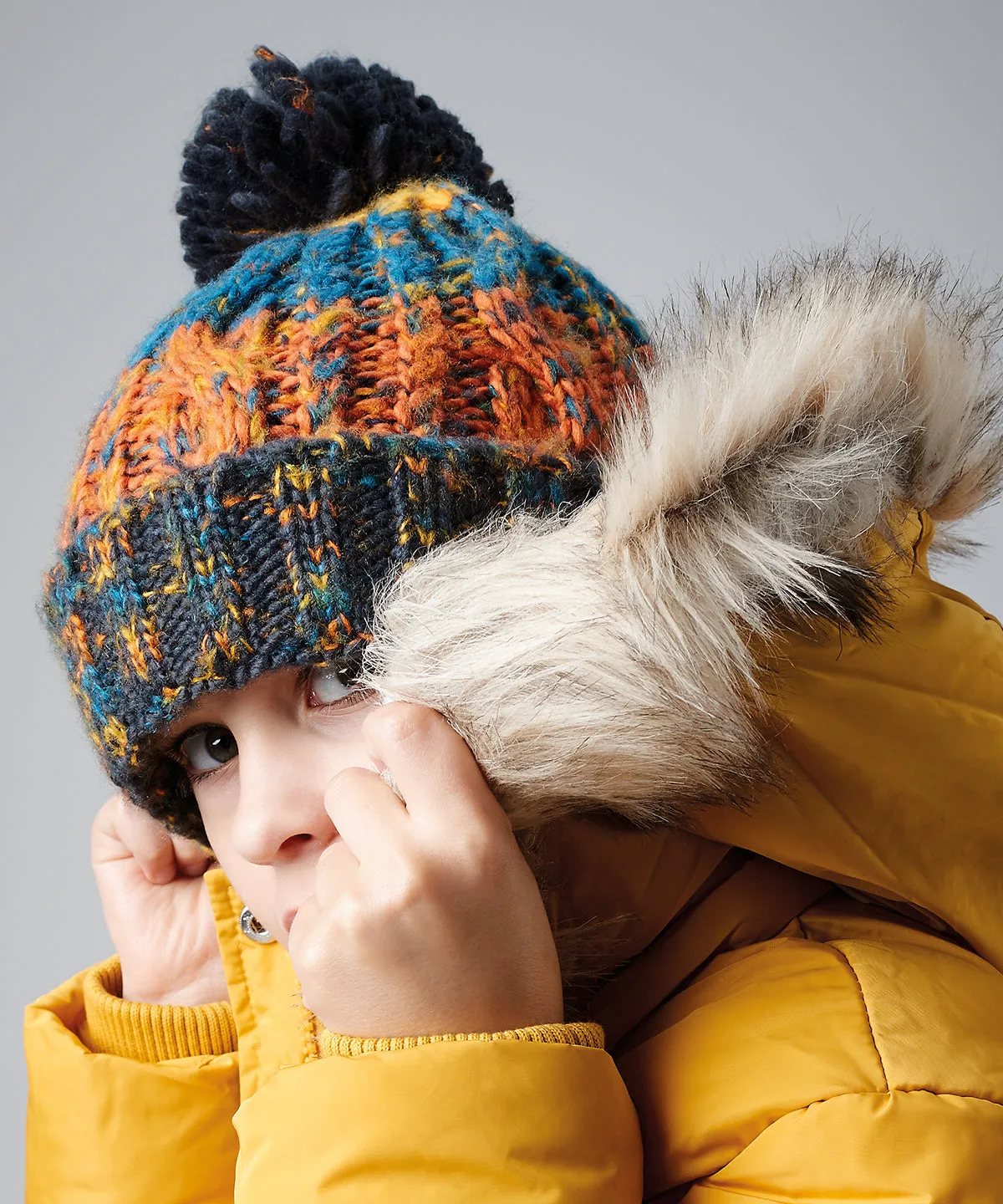 Junior Beechfield Corkscrew Pom Pom Beanie