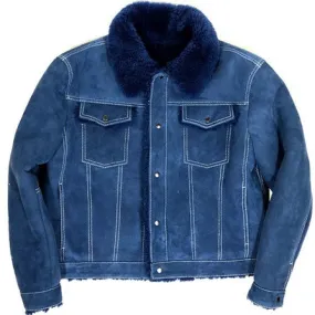 Kashani Steel Blue Button Up Shearling Jacket