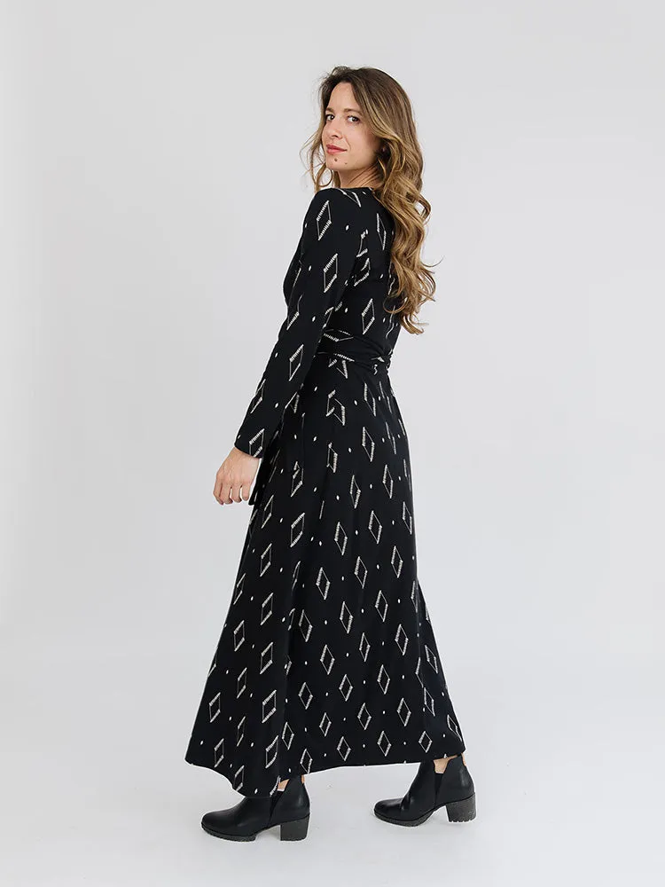 Katie Maxi Wrap Dress - Diamond Vine Black