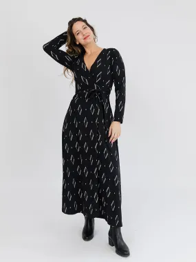 Katie Maxi Wrap Dress - Diamond Vine Black