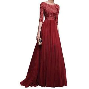 Ketty More Women Long Length Pleated Skirt Elbow Sleeve Solid Colored Thin Breath able Dress-KMWDC052