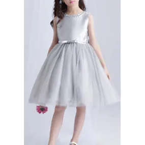 Kids Girls Breathable Sleeveless Style Pearl Decorated Solid Colored Dress - C10844KMKGD