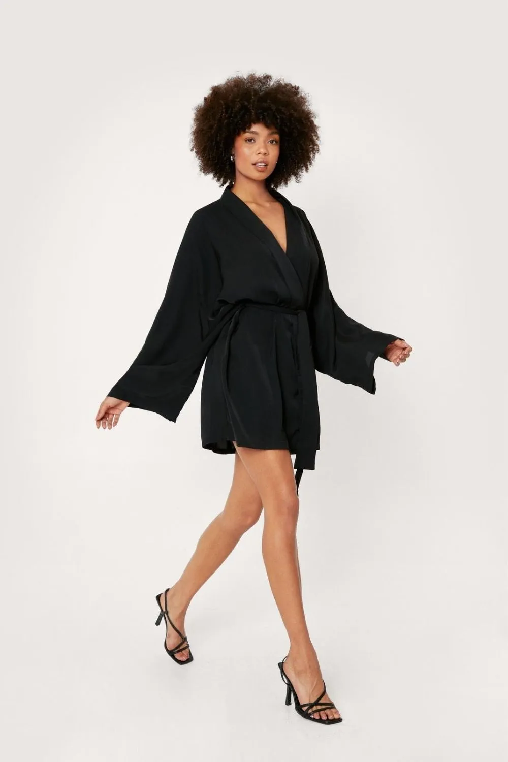 Kimono Sleeve V Neck Wrap Mini Dress