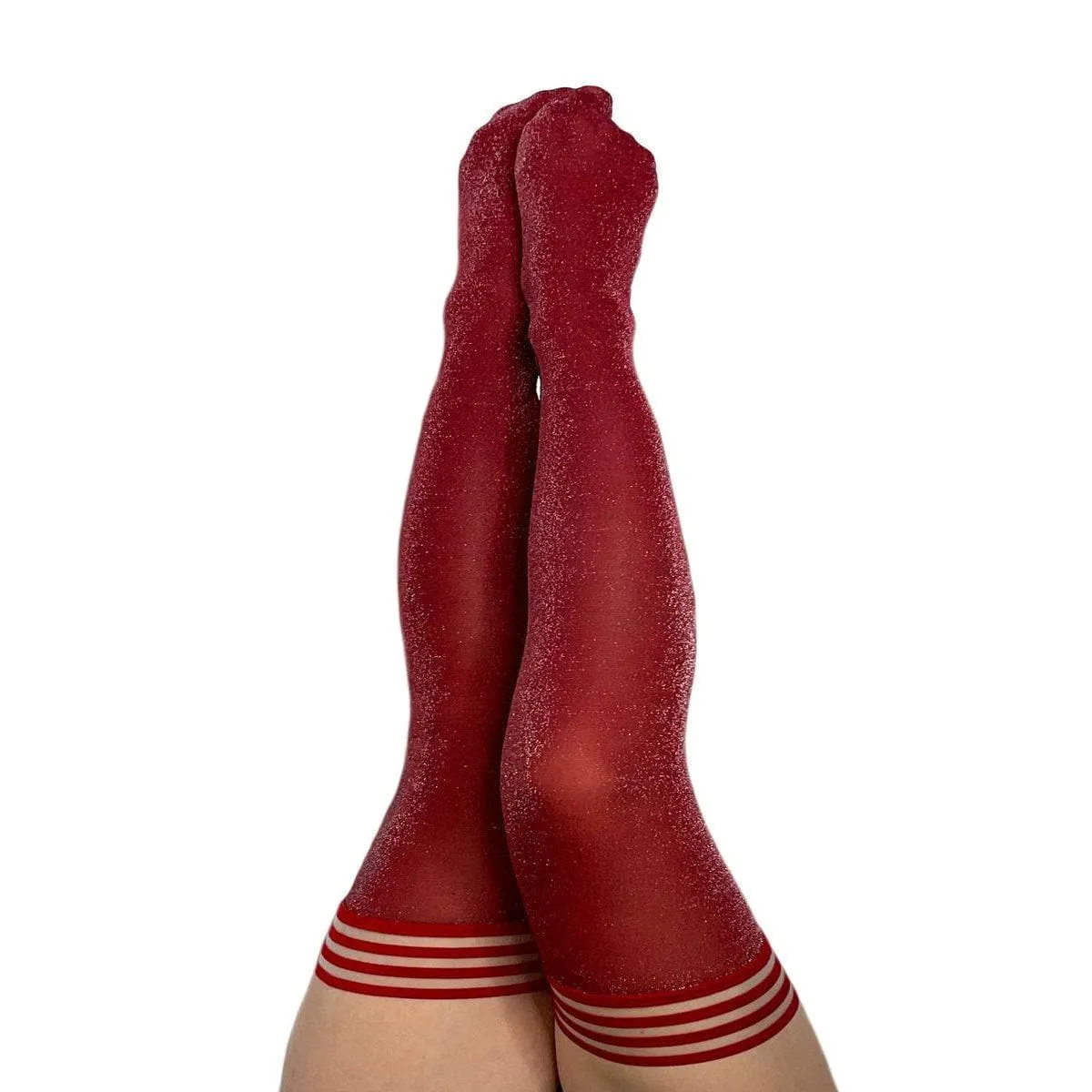 Kixies Holly Sparkle Shimmer Thigh High Tights Cranberry