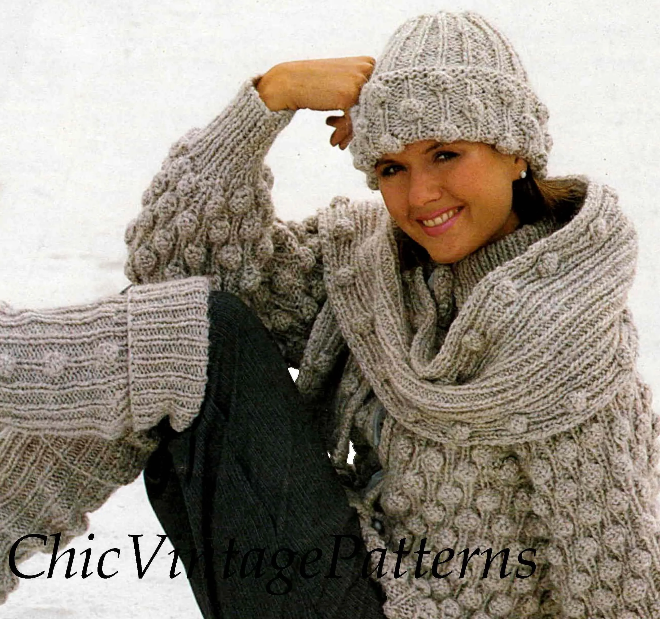 Ladies Knitted Jacket, Hat, Scarf, Leg Warmers, Instant Download