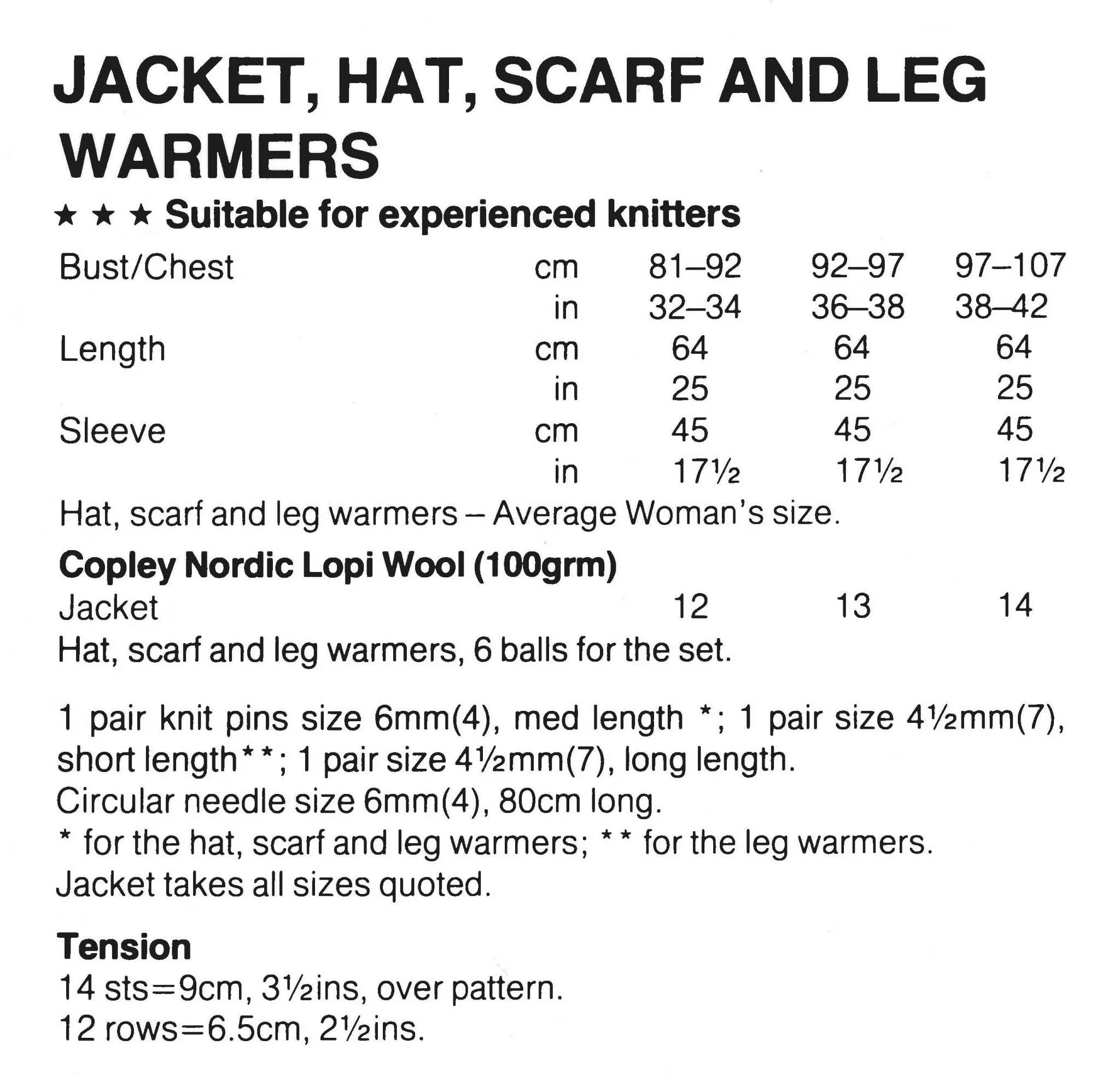 Ladies Knitted Jacket, Hat, Scarf, Leg Warmers, Instant Download