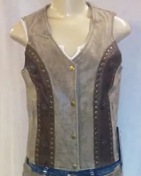 Ladies Two Tone Brown Leather Vest 6859 WV