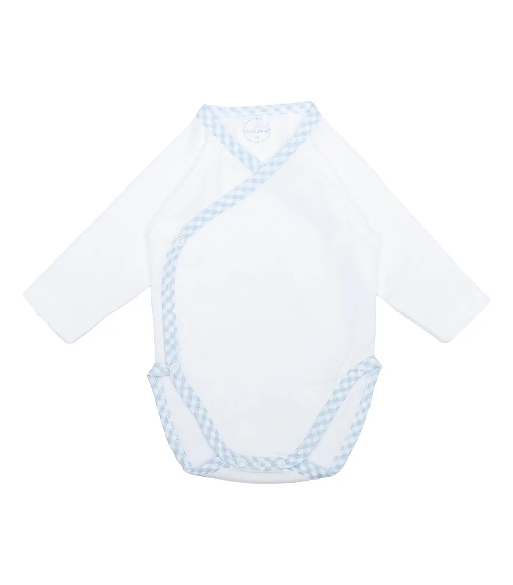 Laranjinha Baby White & Blue Check Trim Set