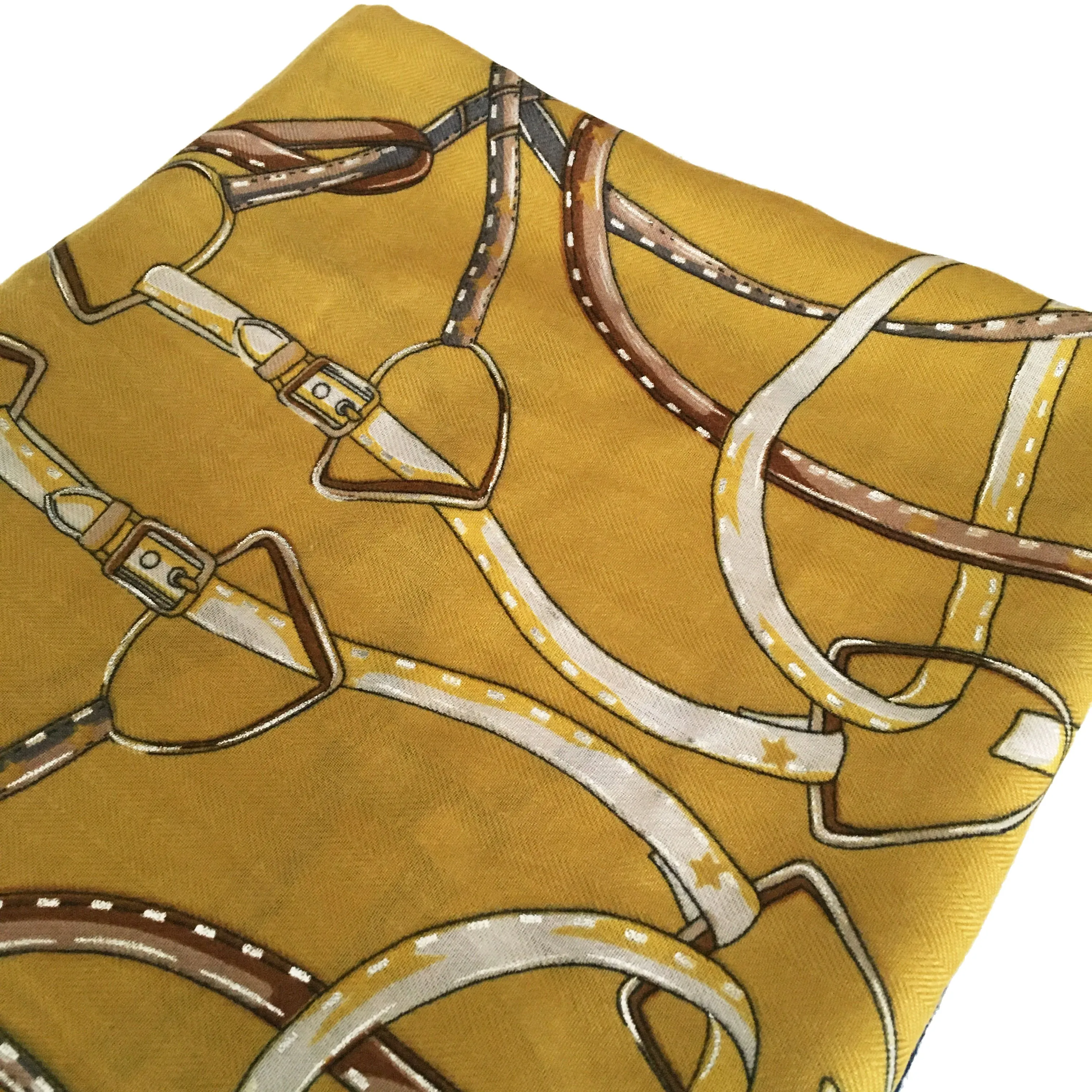 LARGE MUSTARD YELLOW CONTEMPORARY BUCKLE PRINT PASHMINA SHAWL SCARF