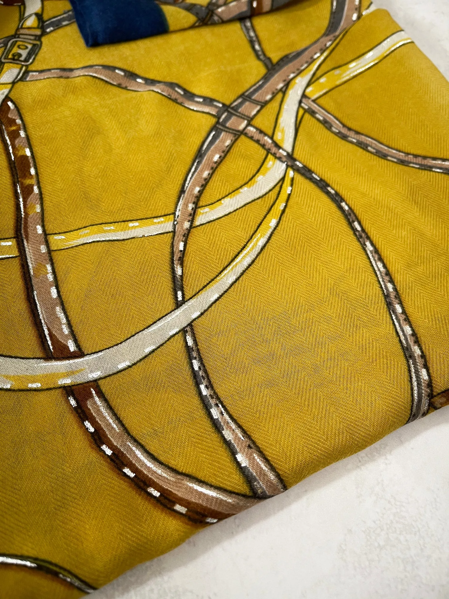 LARGE MUSTARD YELLOW CONTEMPORARY BUCKLE PRINT PASHMINA SHAWL SCARF