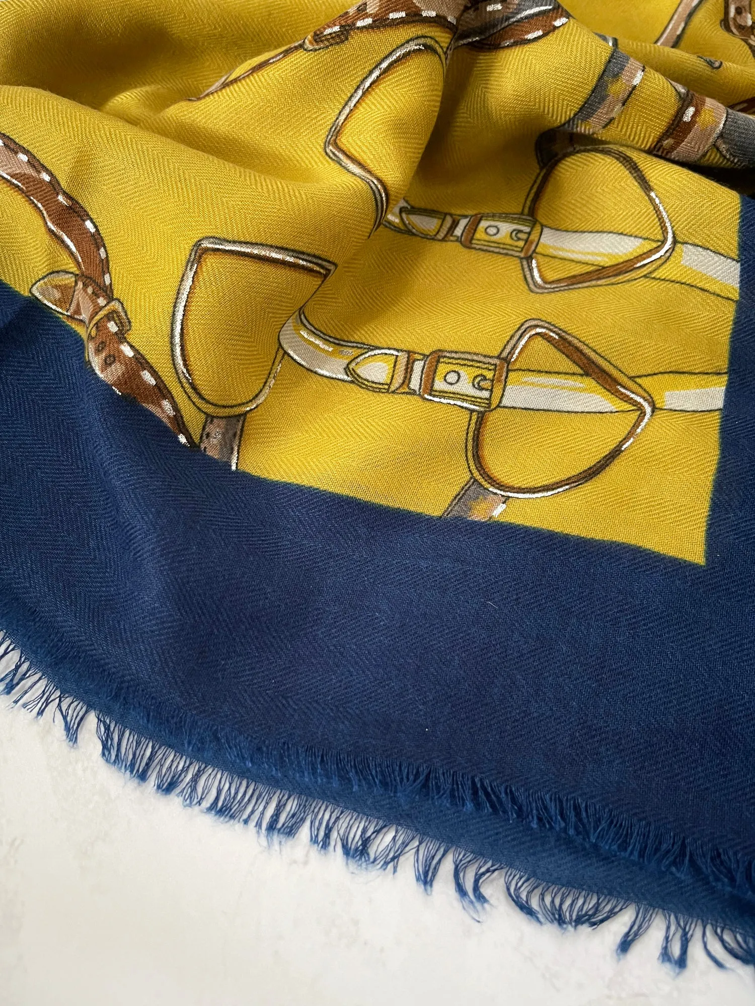 LARGE MUSTARD YELLOW CONTEMPORARY BUCKLE PRINT PASHMINA SHAWL SCARF