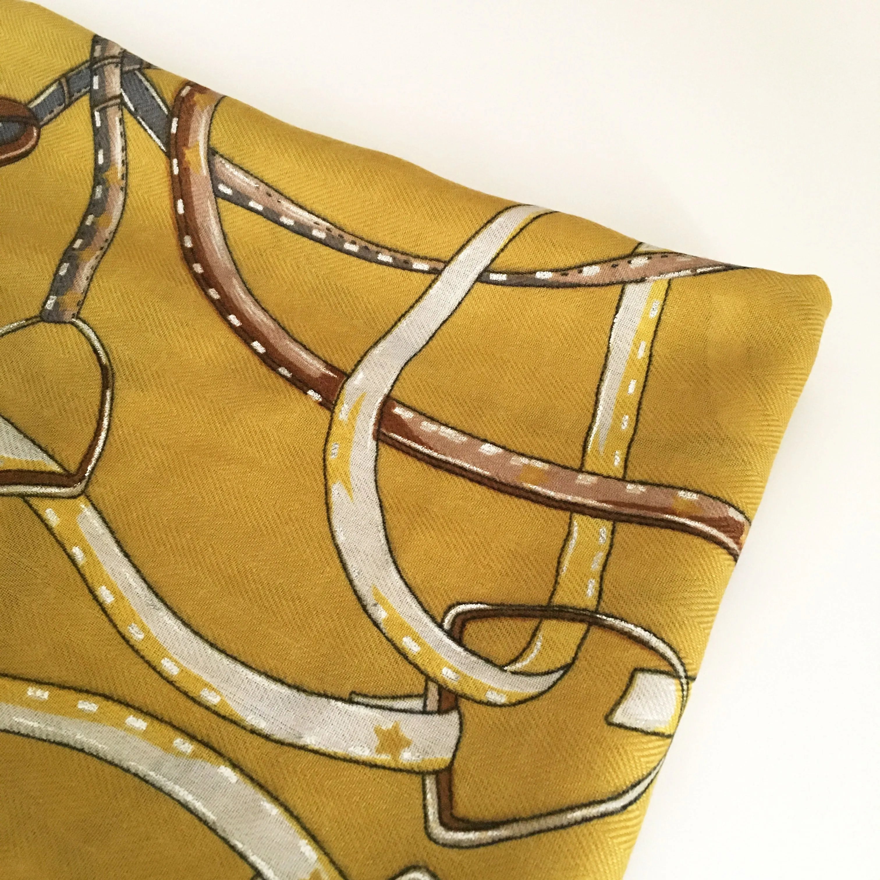 LARGE MUSTARD YELLOW CONTEMPORARY BUCKLE PRINT PASHMINA SHAWL SCARF