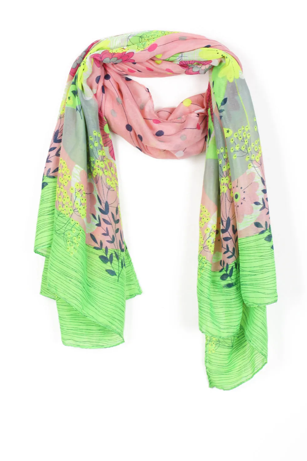 Large Neon Colour Floral Print Voile Scarf