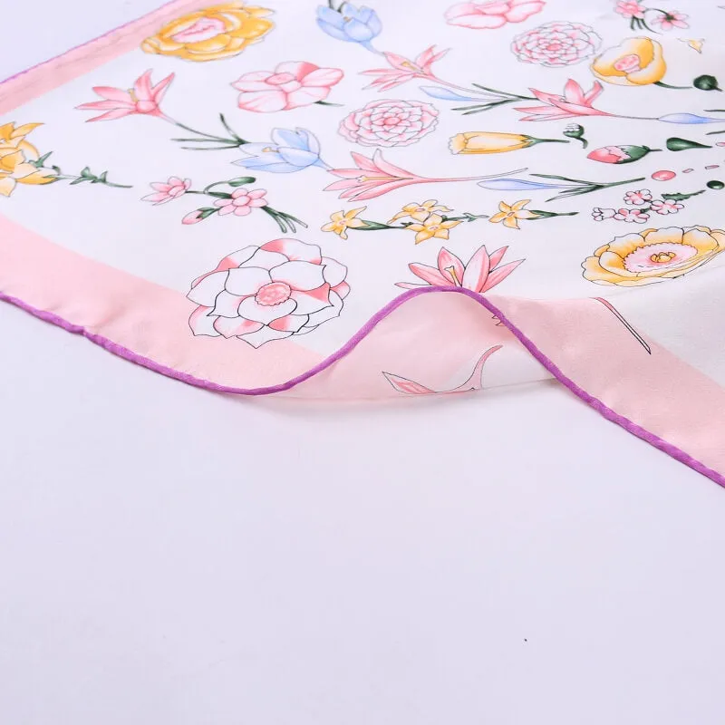 Large Square Satin Silk Scarf Spring Blossom Pink