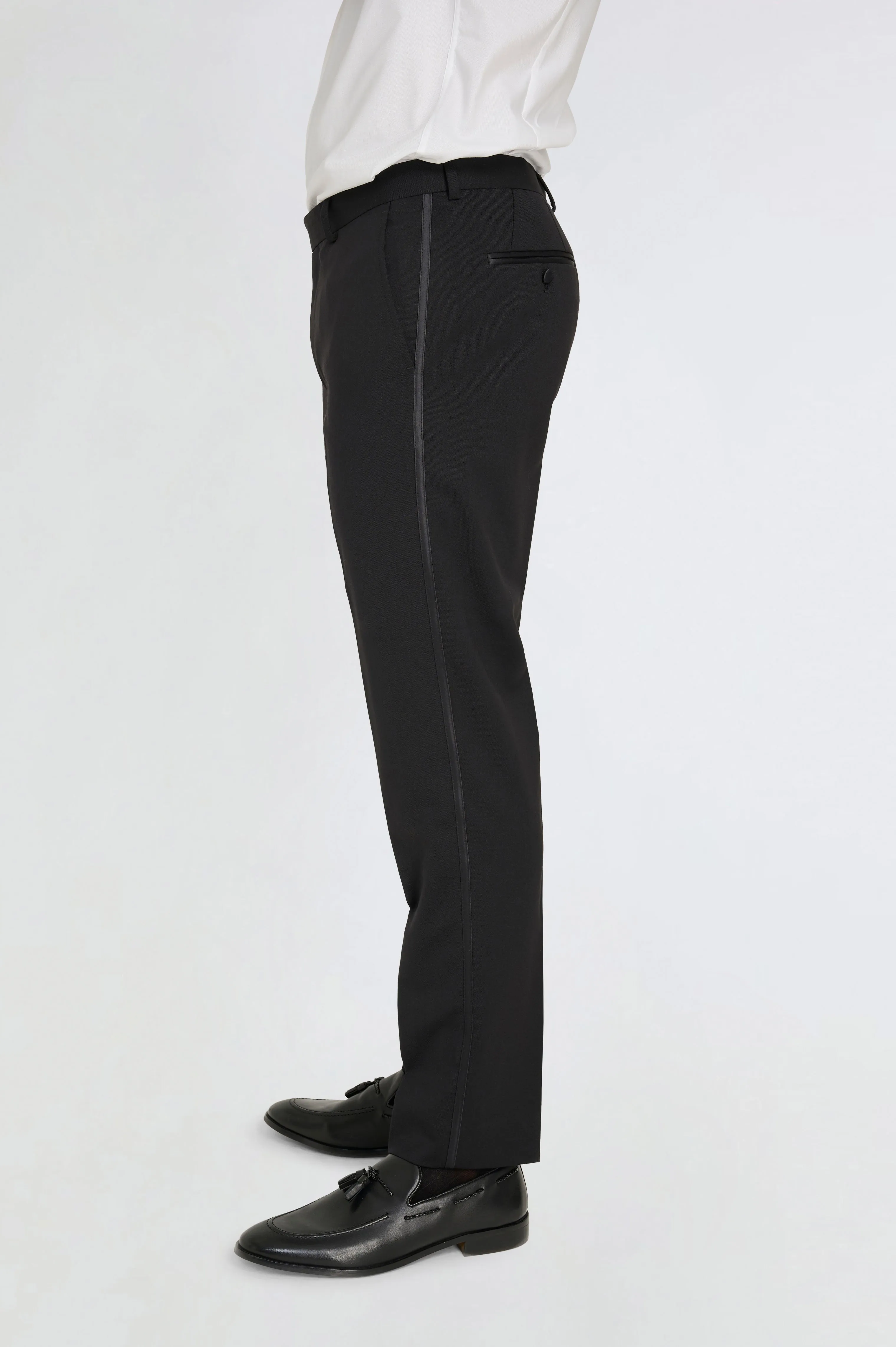 Leo Tuxedo Dinner Trousers with Satin Stripe Detail in Black