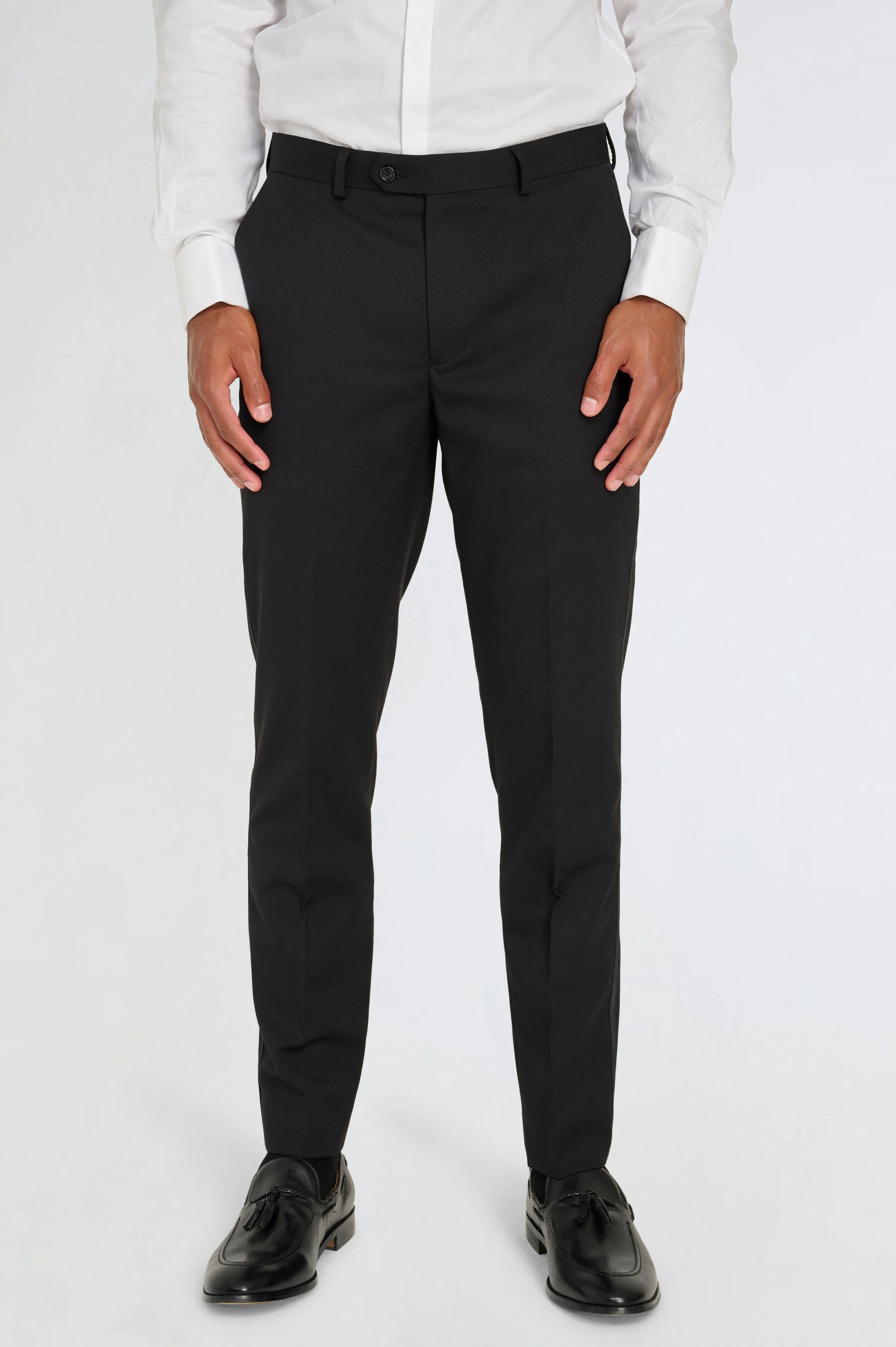 Leo Tuxedo Dinner Trousers with Satin Stripe Detail in Black